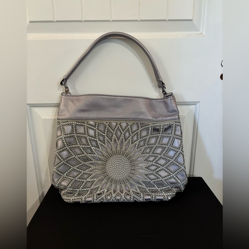 Gray bling bejeweled sparkly handbag shoulder bag  Large